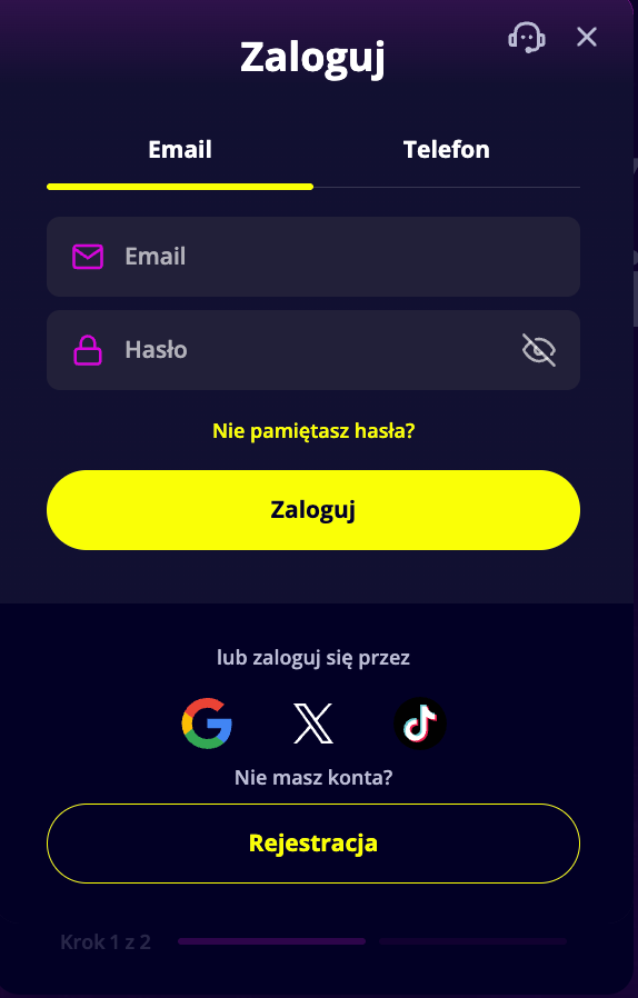 Formularz logowania Slotoro